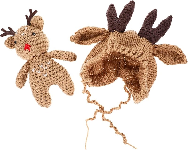 Brown Antler Cap Wool Knit Hat Warm Skin Friendly Breathable For Boys Girls - Image 1