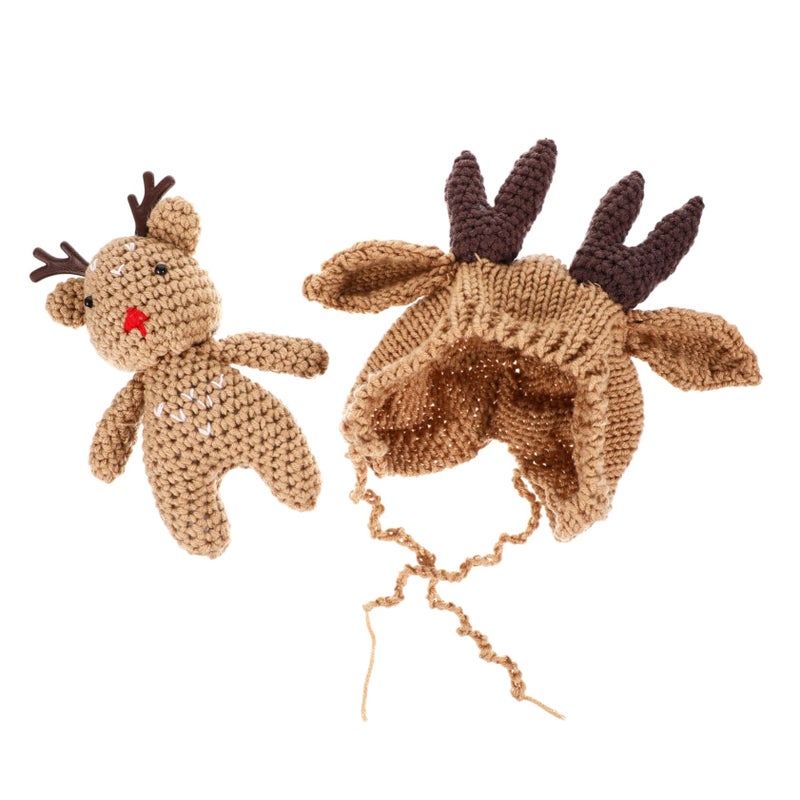 Brown Antler Cap Wool Knit Hat Warm Skin Friendly Breathable For Boys Girls - Image 2