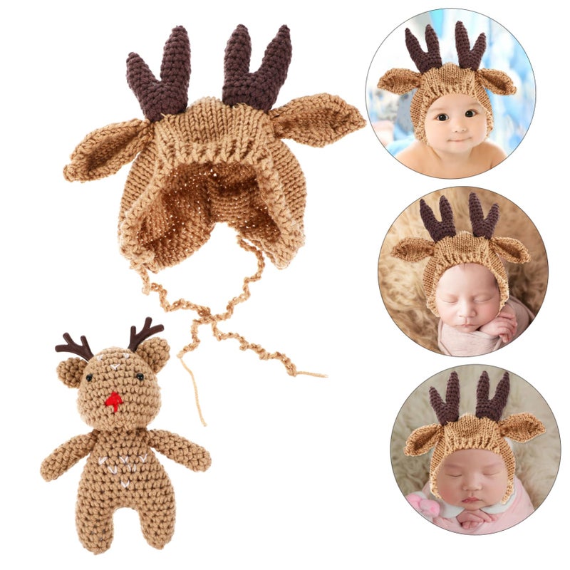 Brown Antler Cap Wool Knit Hat Warm Skin Friendly Breathable For Boys Girls - Image 5