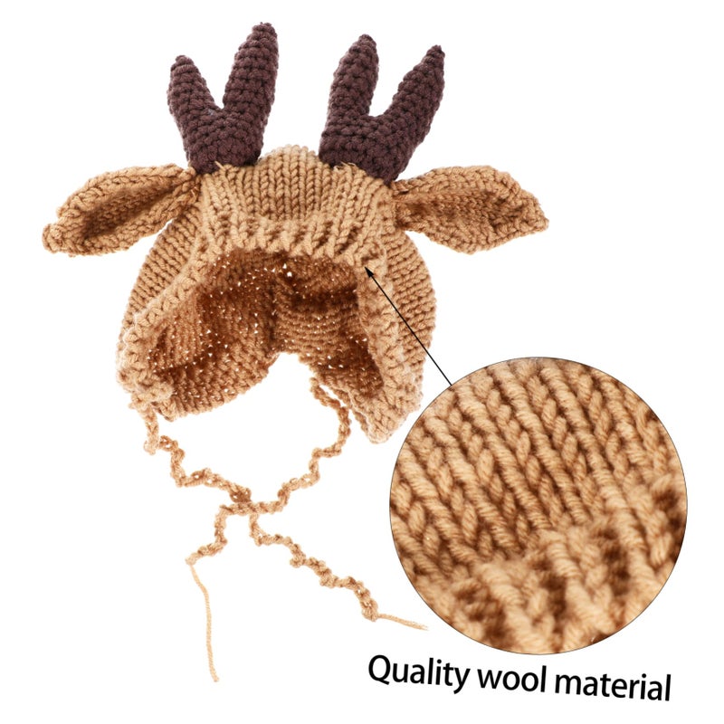Brown Antler Cap Wool Knit Hat Warm Skin Friendly Breathable For Boys Girls - Image 4