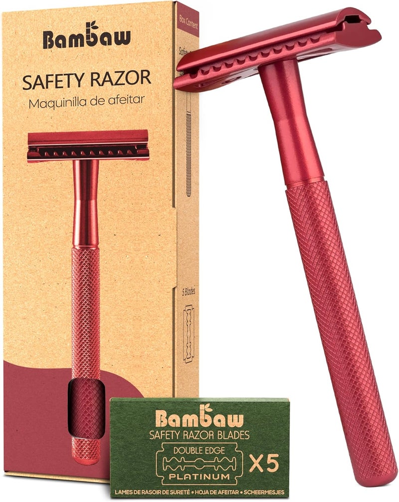 Bambaw Metal Shaver | Wet Shaver for Men and Women | Plastic Free | Durable Metal Shaver | Single Blade Shaver | Shaver for Women and Men | Safety Razor | Red - Image 1