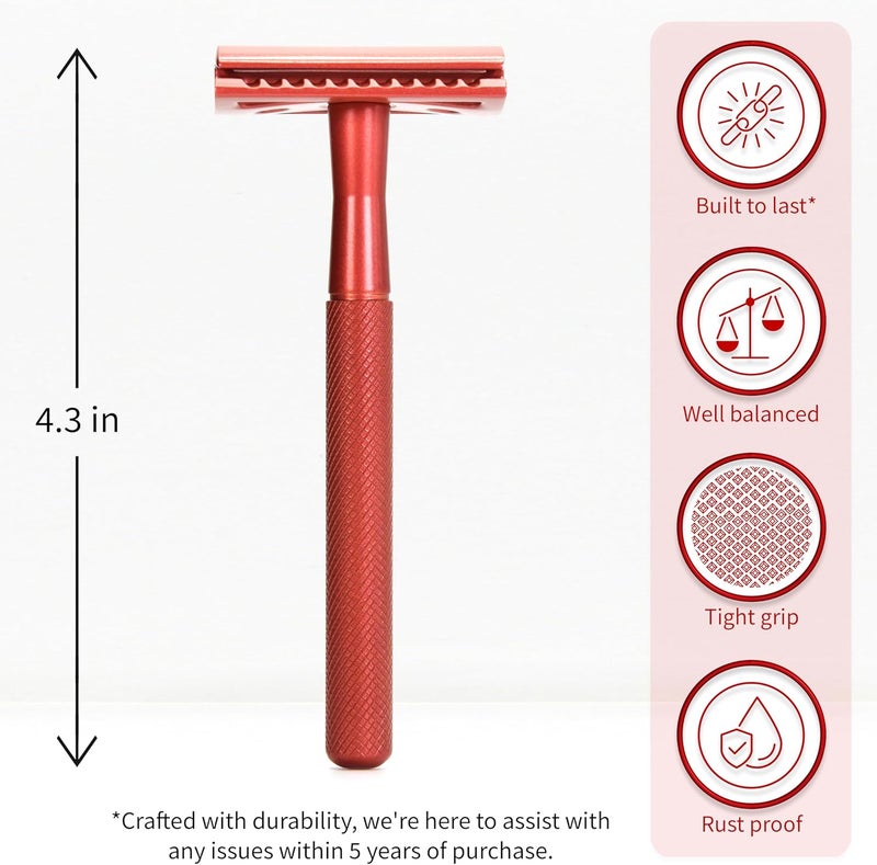 Bambaw Metal Shaver | Wet Shaver for Men and Women | Plastic Free | Durable Metal Shaver | Single Blade Shaver | Shaver for Women and Men | Safety Razor | Red - Image 2