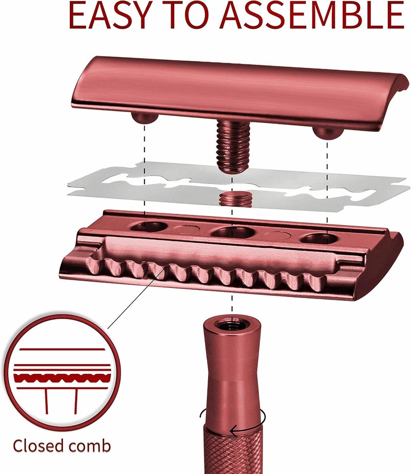 Bambaw Metal Shaver | Wet Shaver for Men and Women | Plastic Free | Durable Metal Shaver | Single Blade Shaver | Shaver for Women and Men | Safety Razor | Red - Image 3
