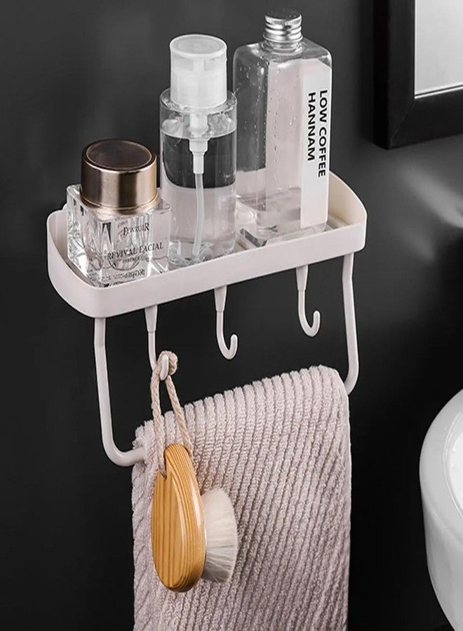 Ameedarshan Wall Mounted Self Adhesive Multi Function Soap Box Holder with Hooks and Hanger for Small Towel Holder Eleghant Design for Modern Bathrooms Kitchen (Multicolor, Pack of 1) - Image 1
