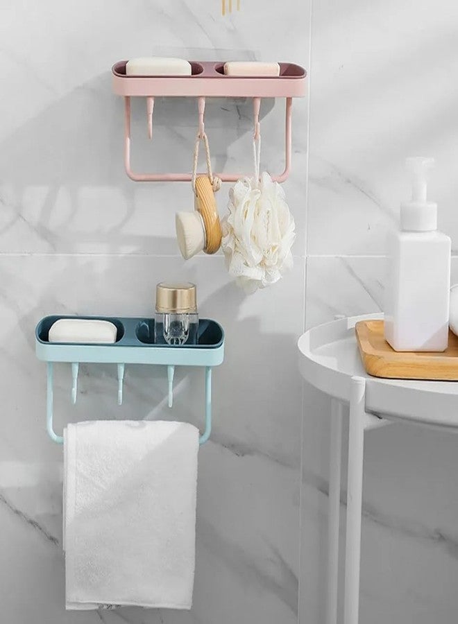 Ameedarshan Wall Mounted Self Adhesive Multi Function Soap Box Holder with Hooks and Hanger for Small Towel Holder Eleghant Design for Modern Bathrooms Kitchen (Multicolor, Pack of 1) - Image 2
