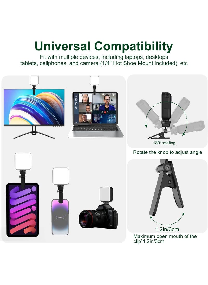 LED Video Light, Computer Light for Meeting, 100 LED Beads with Clip, 3 Cold Shoe Dimmable, Rechargeable Video Conference Light, Compatible with Camera, Selfie Stick, Tripod, Cellphone