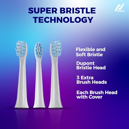 Nexlev Rechargeable Electric Toothbrush| 120 Days Life | 35K strokes/min| Type C| 5 Modes for Daily Use| 2 Min timer with 30sec Quadpacer | 4 Brushheads| IPX7 Waterproof| For Men & Women | ETC-04 White - Image 5