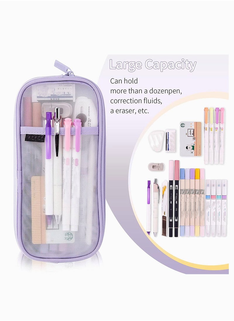 Beauenty Purple Mesh Zipper Pouch Multi Purpose Pen Pencil Case Perfect for School Travel and Makeup  - Image 2