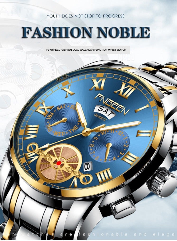 فنجين فجين رجال الساعات أعلى العلامة التجارية الفاخرة أزياء الكوارتز الرجال ووتش التقويم للماء الذهب الصلب الأعمال ساعة اليد - Image 4