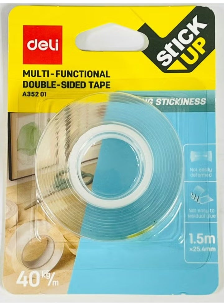 Deli Double Sided Clear Mounting Tape 1 Inch Width - Image 1