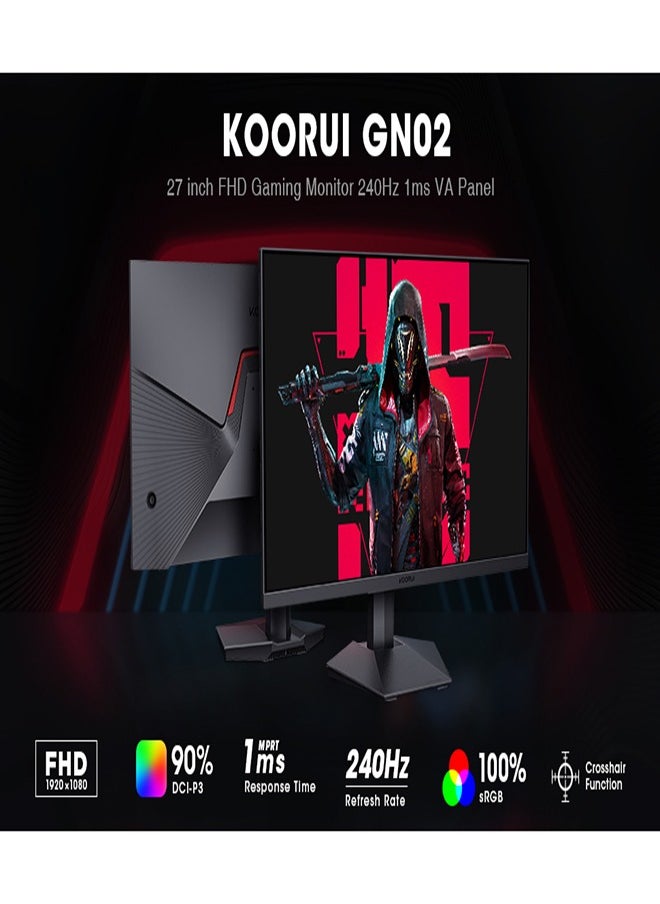 KOORUI 27-Inch Full HD Gaming Monitor 1920 x 1080, 240Hz Refresh Rate, 1ms Response Time, sRGB 100% Color Gamut, DCI-P3 90%, 3000: 1 Static Contrast, Audio Interface, Tilt Adjustable, DisplayPort and HDMI, VESA Compatible, Eye Protection, Crosshair, Timer, Free-sync Premium, G-sync Compatible | GN02  - Image 3