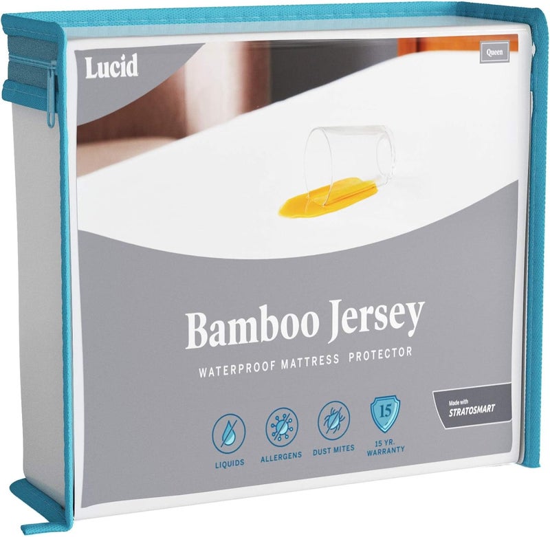 LUCID Premium Rayon from Bamboo Jersey Mattress Protector - Ultra Soft - Waterproof - Full,White - Image 1