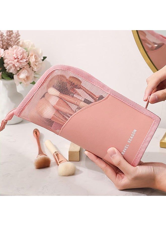 Stand-Up Makeup Brush Storage Organizer Bag, Waterproof Dust Free Travel Makeup Brush Holder, Zipper Cosmetic Pen Case Bag with Divider (Pink) - Image 4