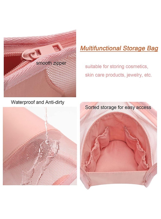 Stand-Up Makeup Brush Storage Organizer Bag, Waterproof Dust Free Travel Makeup Brush Holder, Zipper Cosmetic Pen Case Bag with Divider (Pink) - Image 3
