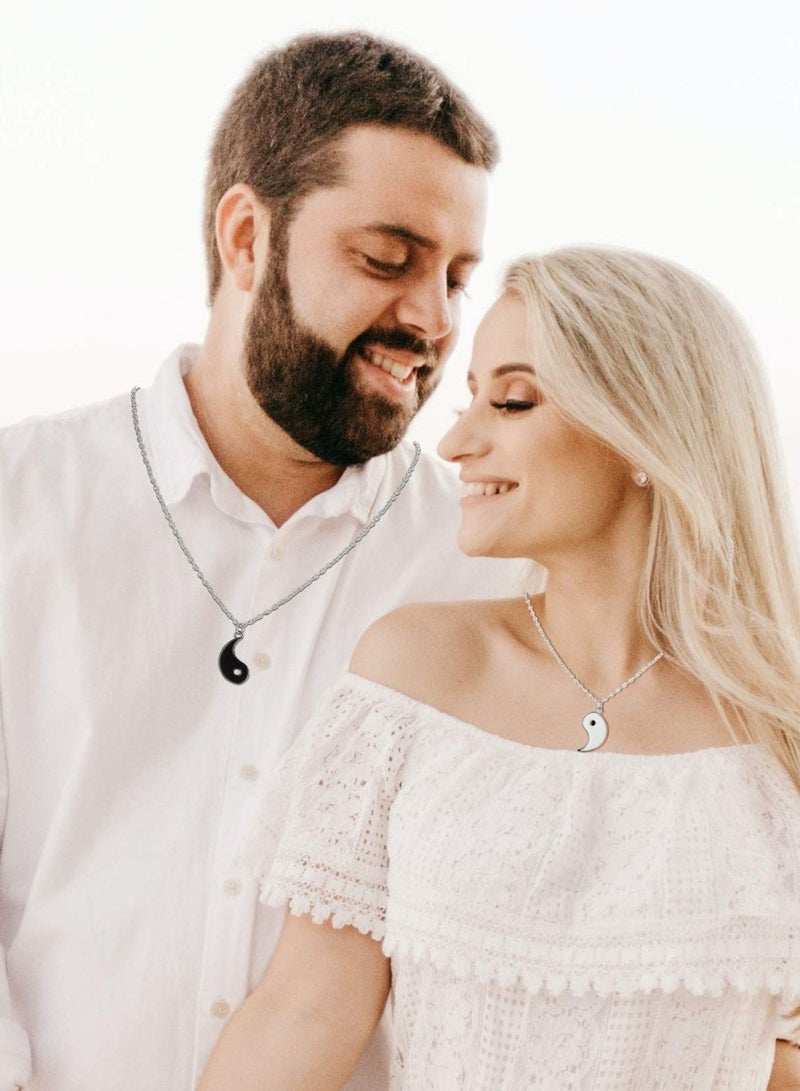 KASTWAVE Yin Yang Friend or Couple Bracelet with Necklace Set, 2 Pieces Matching Yin Yang Adjustable Cord Bracelet, 2 Pieces Yin Yang Couple Pendant Necklace Chain for Friendship Boyfriend Girlfriend - Image 3