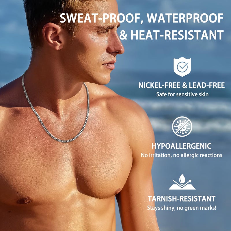 Jewlpire 4mm Silver Chain for Men Women, Diamond Cut Miami Cuban Link Chain for Men, Hip-Hop & Cool Menâ€™s Necklace 316L Stainless Steel Chain 20 Inch - Image 2