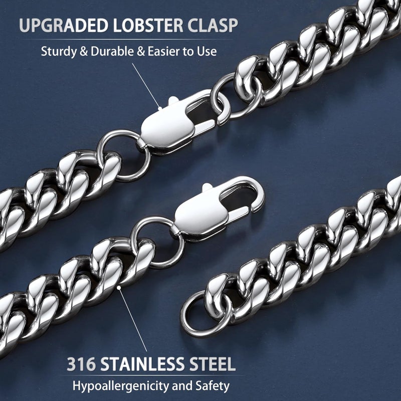 Jewlpire 4mm Silver Chain for Men Women, Diamond Cut Miami Cuban Link Chain for Men, Hip-Hop & Cool Menâ€™s Necklace 316L Stainless Steel Chain 20 Inch - Image 3