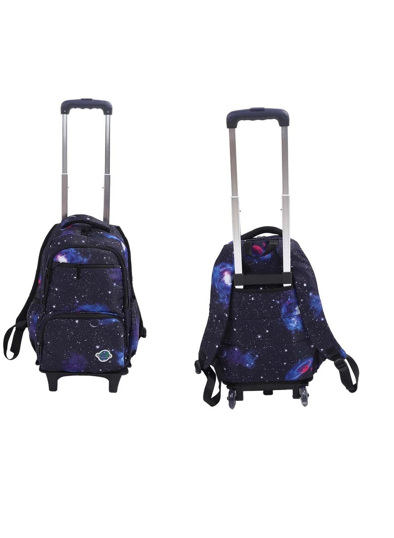 Huitich Galaxy Print Blue & Black Wheeled School Backpack Stylish & Spacious - Image 1