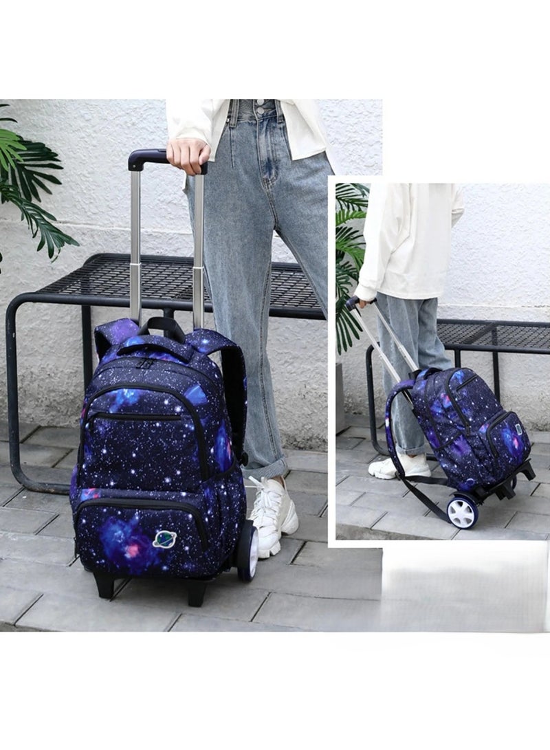 Huitich Galaxy Print Blue & Black Wheeled School Backpack Stylish & Spacious - Image 5