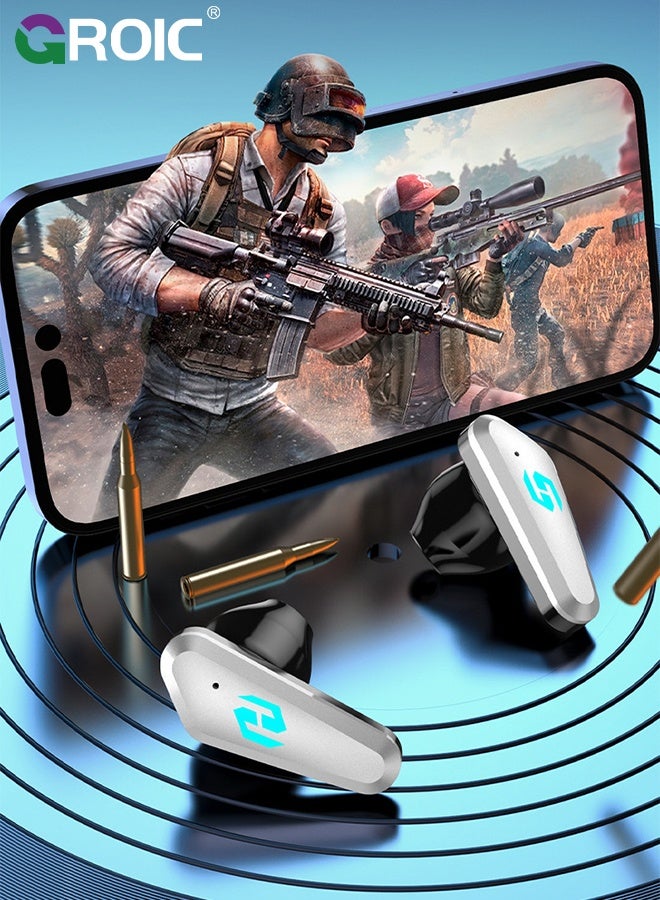 Gaming Earbuds with Microphone, Waterproof Wireless Bluetooth 5.3 Low Latency Super Long Standby Noise Reduction Sports Game Listening to Music Wireless Earphones