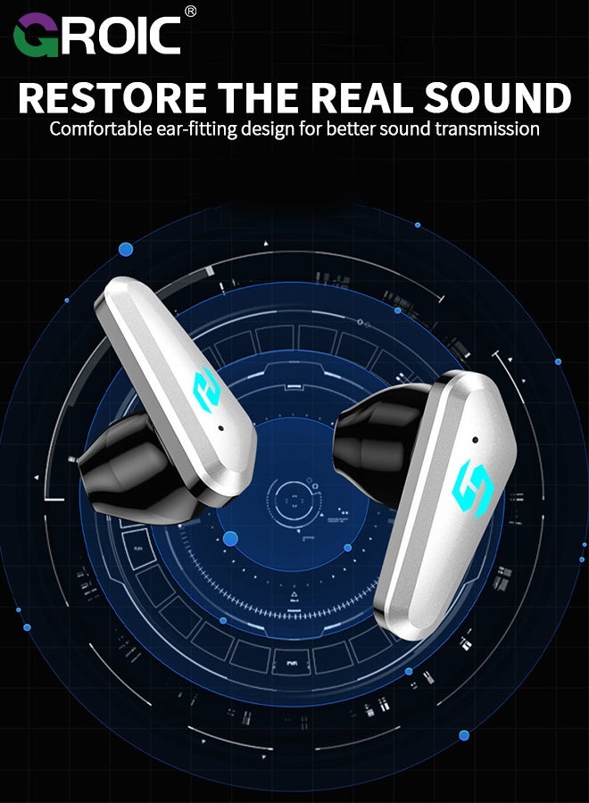 GROIC Gaming Earbuds with Microphone, Waterproof Wireless Bluetooth 5.3 Low Latency Super Long Standby Noise Reduction Sports Game Listening to Music Wireless Earphones  - Image 5