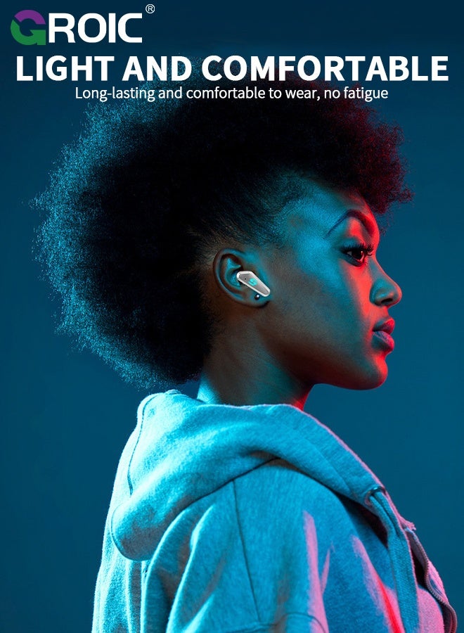 Gaming Earbuds with Microphone, Waterproof Wireless Bluetooth 5.3 Low Latency Super Long Standby Noise Reduction Sports Game Listening to Music Wireless Earphones