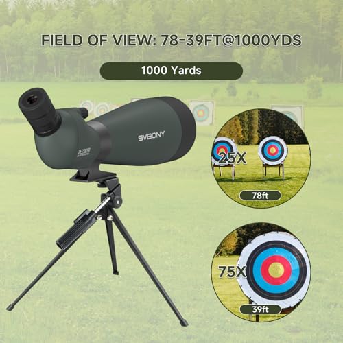 SVBONY SV28 100mm Angled Spotting Scope for Target Shooting, 25-75x Spotter Scope with Tripod for Long Range Viewing, FMC HD Optics with Soft Carrying Case & Phone Adapter, Scopes for Birdwatching - Image 3