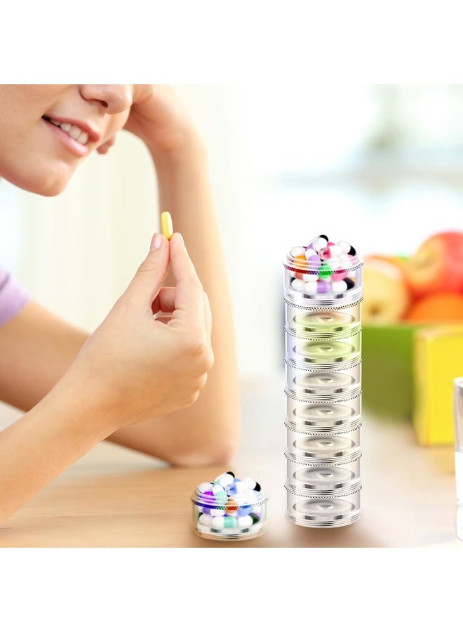Sieral 2 Pack 7 Day Stackable Pill Organizers Round Pill Organizer Case Stackable Weekly Supplements Vitamins Individual Storage Container Boxes Holder Dispenser with Lids for Travel Medicine, Clear - Image 5