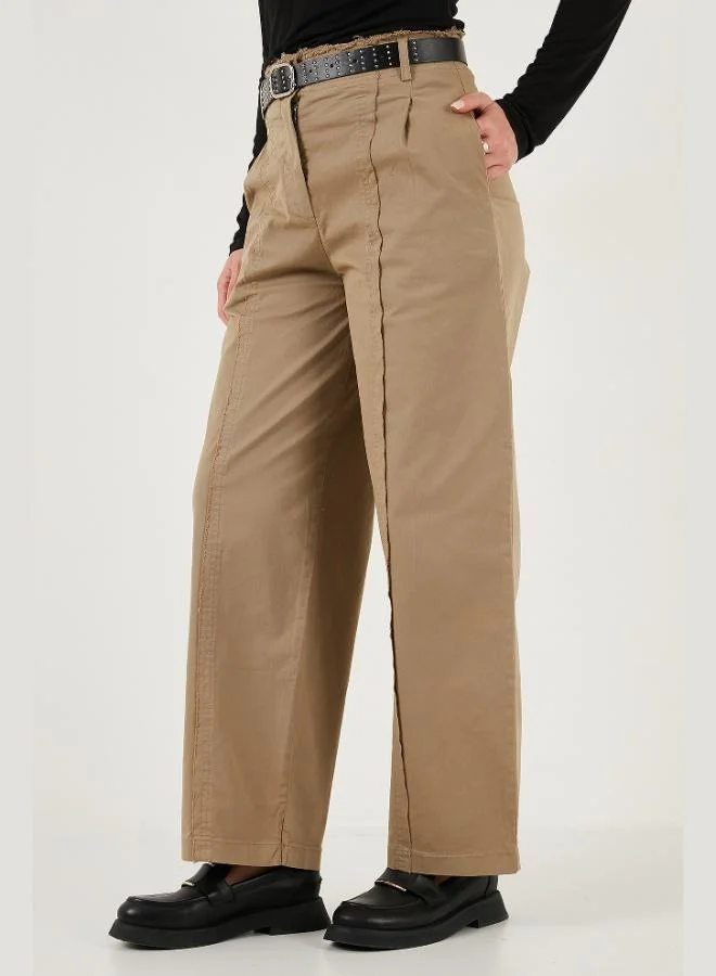 ليلا بنطلون نسائي واسع الساق قطني مريح بتفاصيل خياطة وحزام