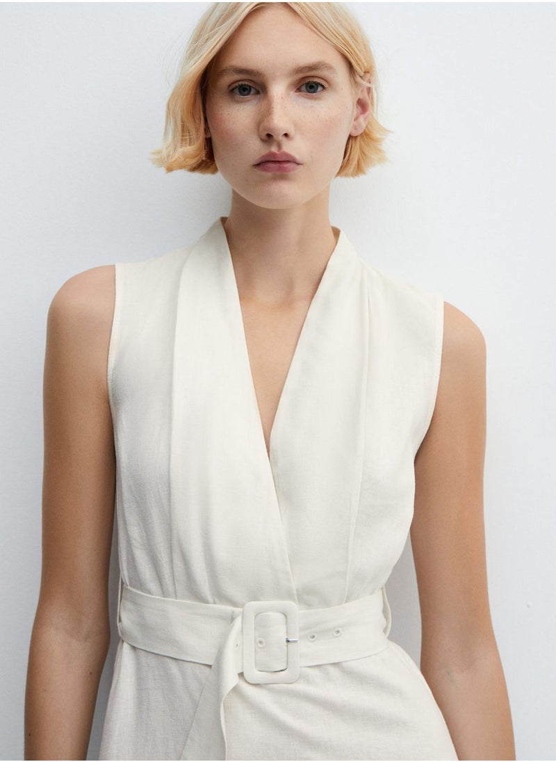 MANGO - Surplice Neck Belted Dress - Image 1