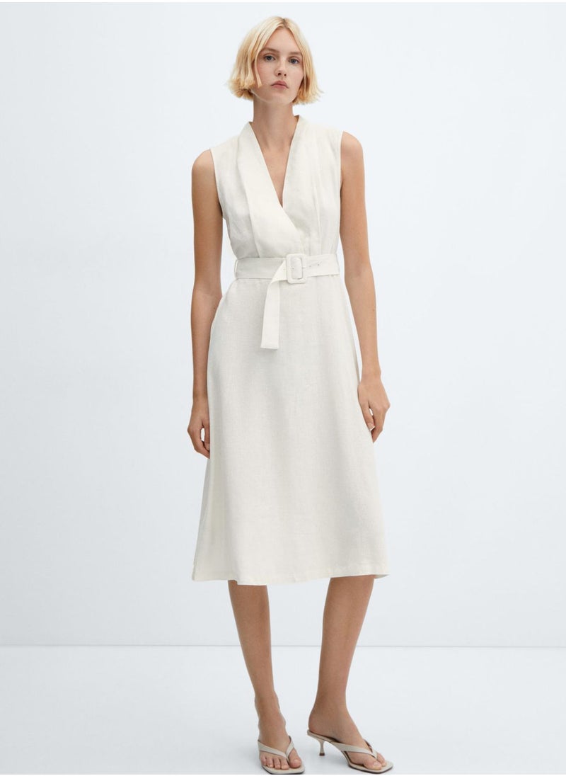 MANGO - Surplice Neck Belted Dress - Image 1
