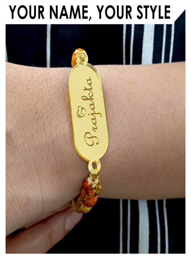 SOLOBOLO Personalised Bracelet, Customized Bracelet For Men's & Women's, Black And Orange Beads Bracelet, Couple Name Customized Bracelet, Bracelets Gift For Men And Women (GIRLS, 2) - Image 5