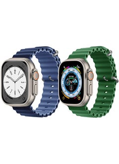 vesus Silicone Ocean Band Strap for Apple Watch Ultra 8 49mm Navy Blue/Blue Double Side Strap with Green Single Color Strap Set of 2 