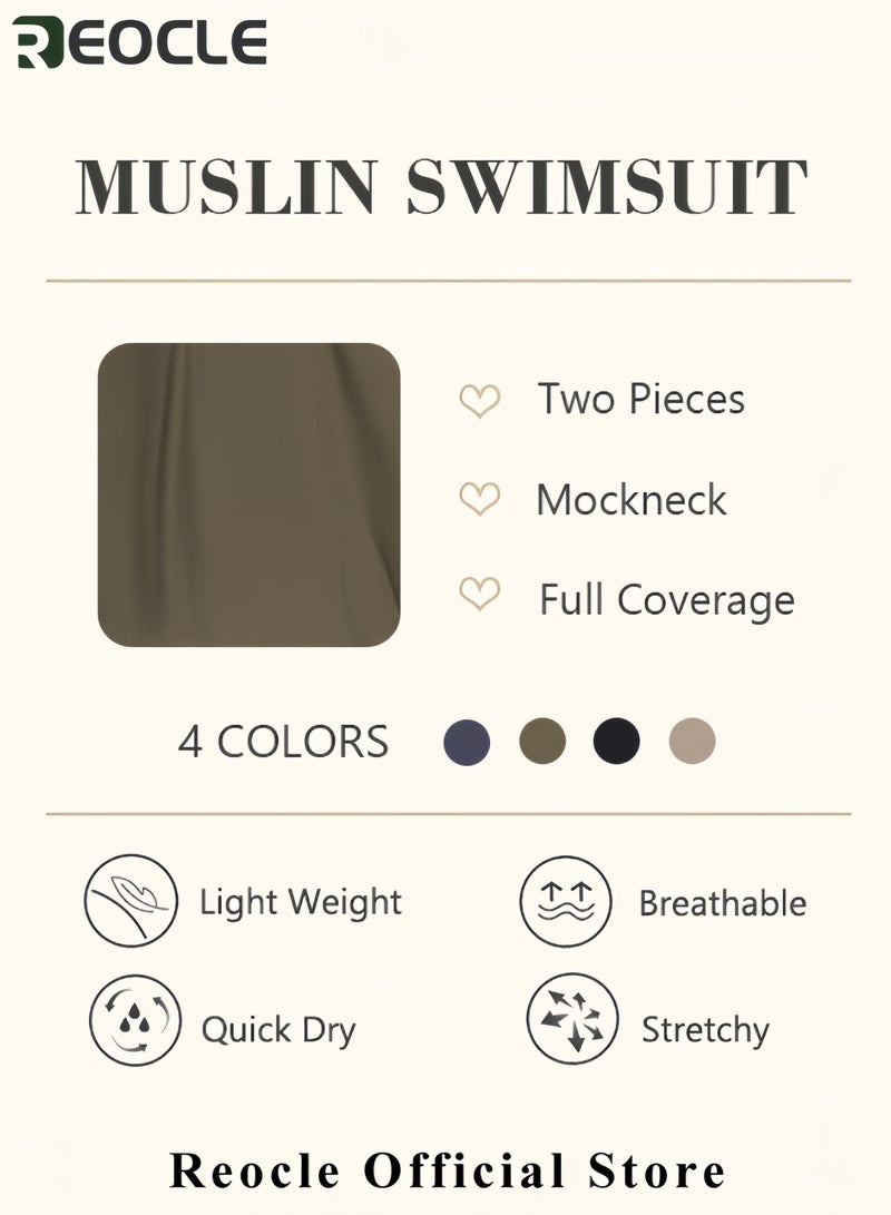 REOCLE Muslim Swimsuit for Women Rash Guard Set 2 Pieces Long Sleeve Modest Swimwear with Swim Cap Surfing Bathing Suit - Image 5