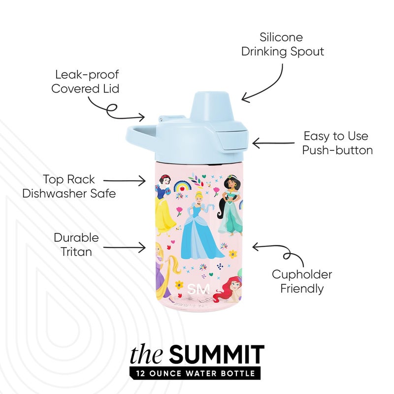 Simple Modern Disney Princess Kids Tritan Plastic Summit Water Bottle | 12 oz BPA-Free Cup with Covered Leak Proof Straw Lid for Girls, Toddlers | Princess Rainbows - Image 2