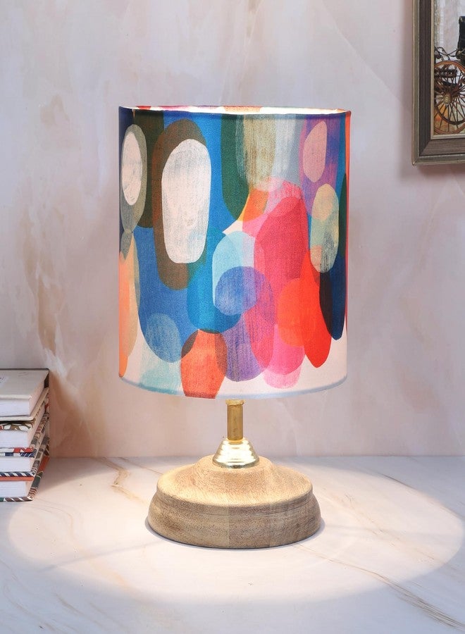 tu casa Mango Wood Circular Table Lamp | Abstract Print Shade Bedside Lamp for Bedroom Living Room Office Study | Decorative Home Décor Lighting & Gifting - Image 3