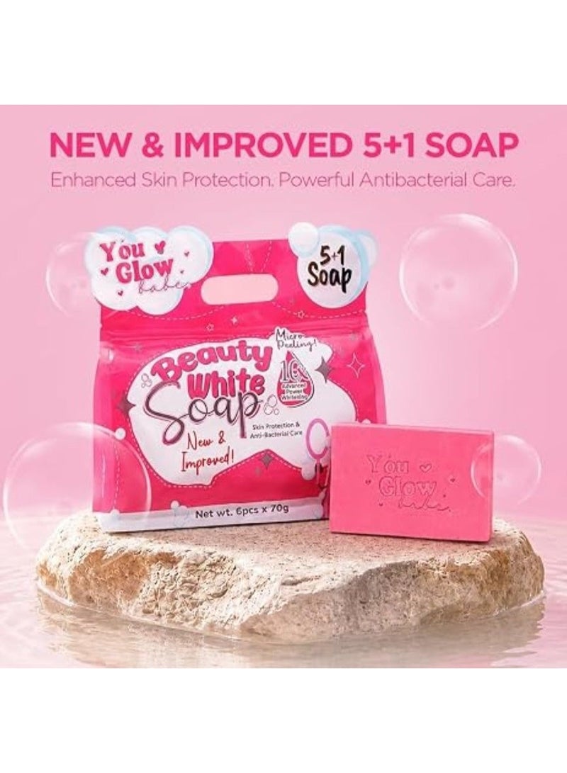 You Glow Babe Beauty White Soap 5+1 x 70g, Micro Peeling Whitening Bar with Snail Extract, Sea Buckthorn & Niacinamide, Brightening Face & Body Cleansing Soap Pack - Image 5