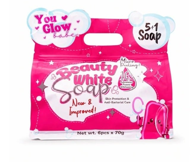 You Glow Babe Beauty White Soap 5+1 x 70g, Micro Peeling Whitening Bar with Snail Extract, Sea Buckthorn & Niacinamide, Brightening Face & Body Cleansing Soap Pack - Image 1
