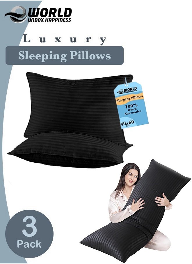 Eworld 3-piece Bedding Set Includes 2 Premium Bed Pillows & 1 Full-Body Pillow for Adults, Breathable & Ideal for Side Sleepers with Polyester Filling & Soft Cotton Cover, Available in Multiple Colors  - Image 1