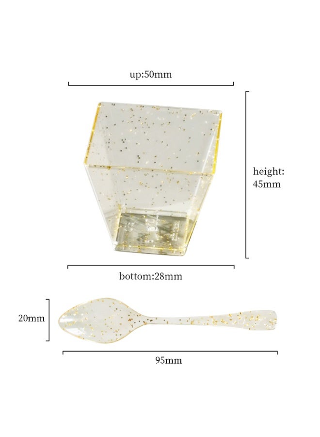 50pcs  Trapezoidal Golden Glitter Dessert Cup, Clear Plastic Cup, Reusable Transparent Square Party Cup with Golden Powder Decoration for Appetizers, Chocolate, Ice Cream, Fruit, Etc - Image 5
