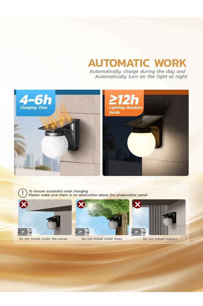 مودي مصباح جداري شمسي خارجي – 3 أوضاع إضاءة، لوحة شمسية 3 واط، مقاوم للماء IP65، بطارية 3600mAh – إنارة للحدائق والأسوار والفناء بدون كهرباء - Image 4