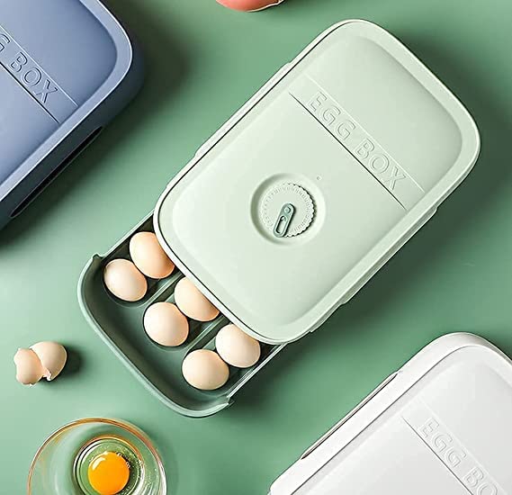 Zusaca New Drawer Type Egg Fresh Storage Box Organizer Egg Holder Kitchen Fridge Egg Tray with Breathable Hole Design Stackable Egg Bin Cabinet Reusable Egg Tray 1Pcs Multicolor - Image 1