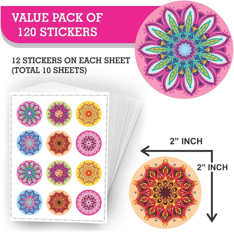 PARTH IMPEX Mandala Stickers Seals Labels - (Pack of 120) 2" Large Round Decals for Wall Laptop Water Bottles Holiday Greeting Cards Gift Envelopes Boxes - Image 2
