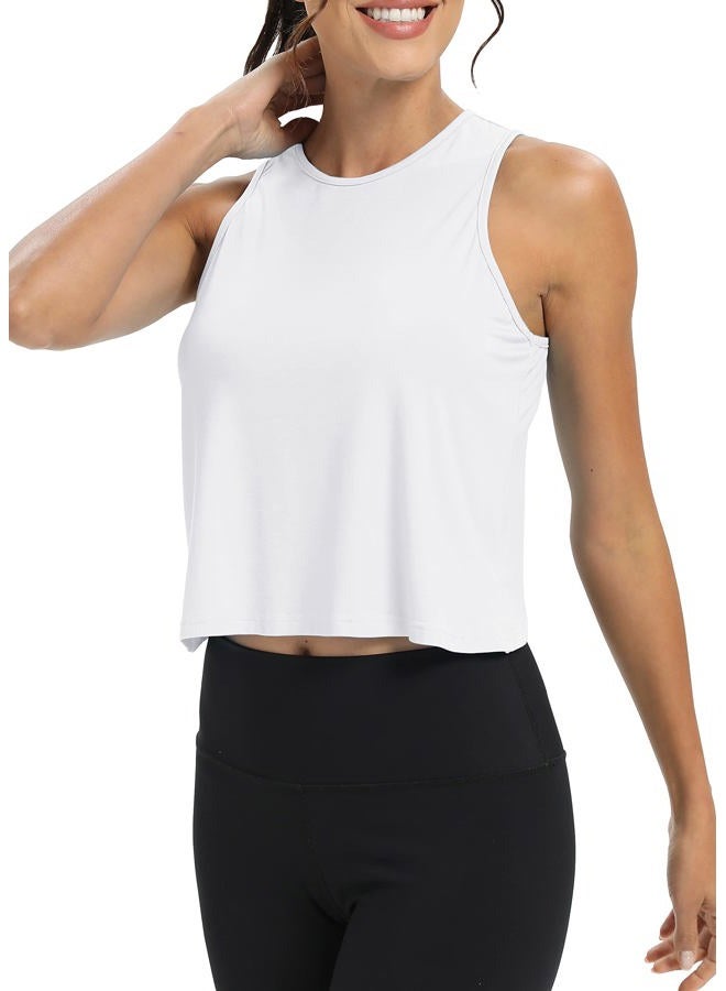 MIPPO Workout Tops for Women Cropped Open Back Sleeveless Tank Tops Athletic Gym Yoga Shirts Loose Fit, White, L - Image 2