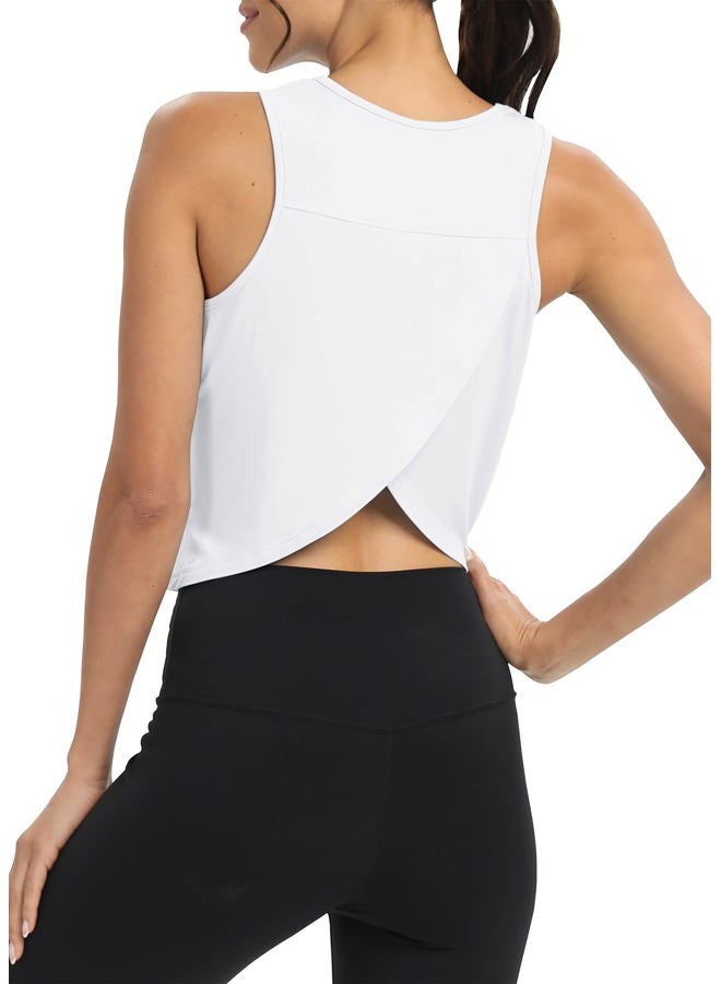 MIPPO Workout Tops for Women Cropped Open Back Sleeveless Tank Tops Athletic Gym Yoga Shirts Loose Fit, White, L - Image 4