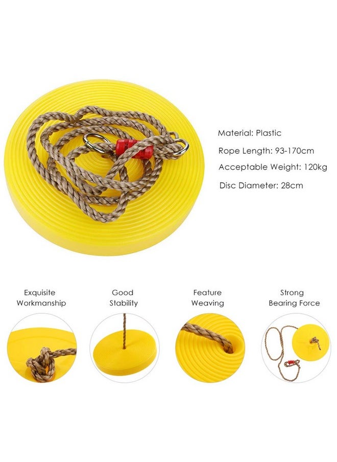 Toy Park - Toy Park Plastic Disc Swing Outdoor Indoor Hanging Plate Children Swing Disc Seat Kids Round Rope Playground Garden Play Activity with Height Adjustable (Yellow) - Image 1