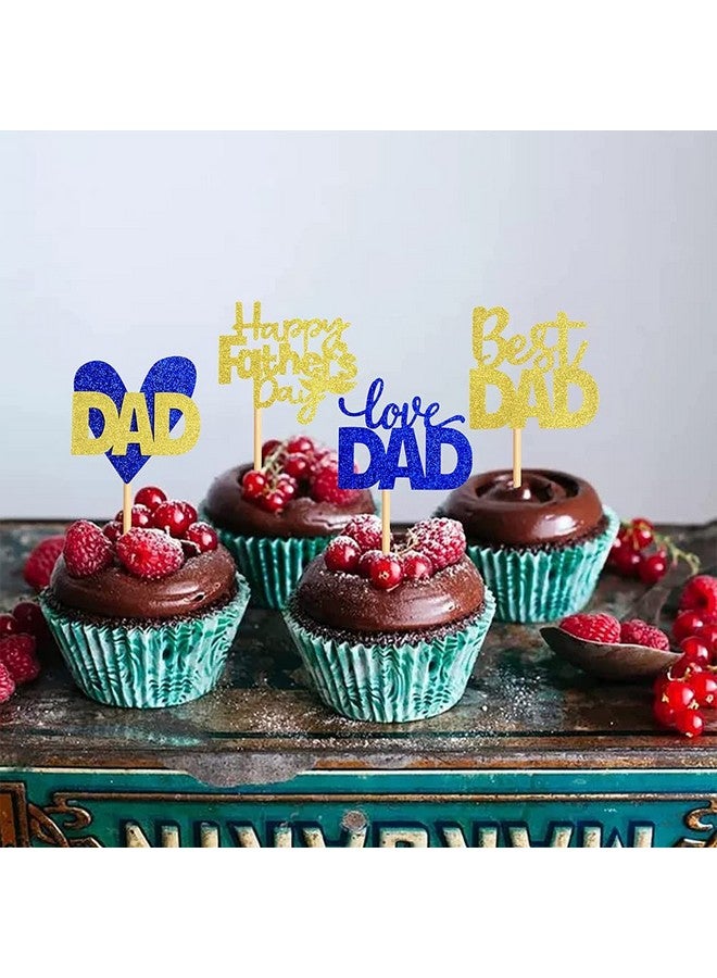 فيستيكو زينة كب كيك عيد الأب السعيد من Festiko® باللونين الذهبي والأزرق اللامع (مجموعة من 4 قطع)، زينة كيك عيد الأب، مجموعة عيد الأب، زينة عيد الأب - Image 5