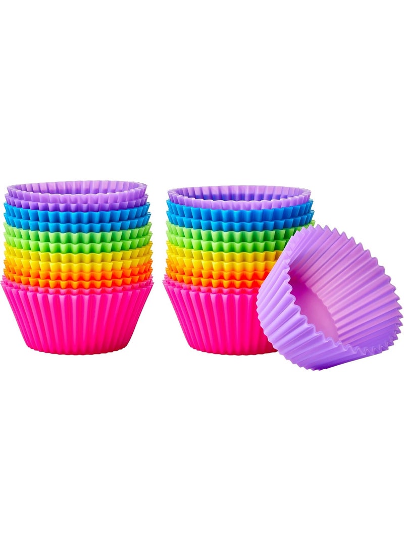 Reusable Silicone Baking Cups, Non-Stick, BPA Free, Dishwasher Safe, 2.9 x 2.9 x 1.3 in (LxWxH), Multicolor, Pack of 24 - Image 1