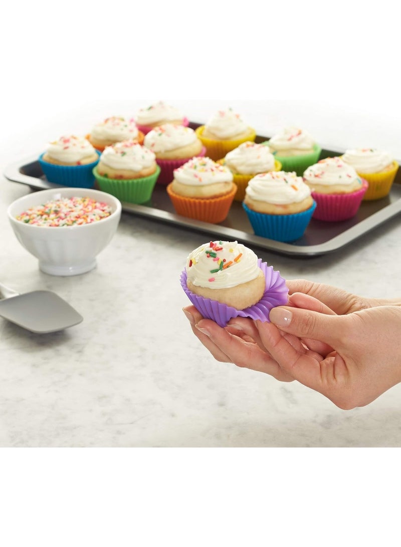 Reusable Silicone Baking Cups, Non-Stick, BPA Free, Dishwasher Safe, 2.9 x 2.9 x 1.3 in (LxWxH), Multicolor, Pack of 24 - Image 5