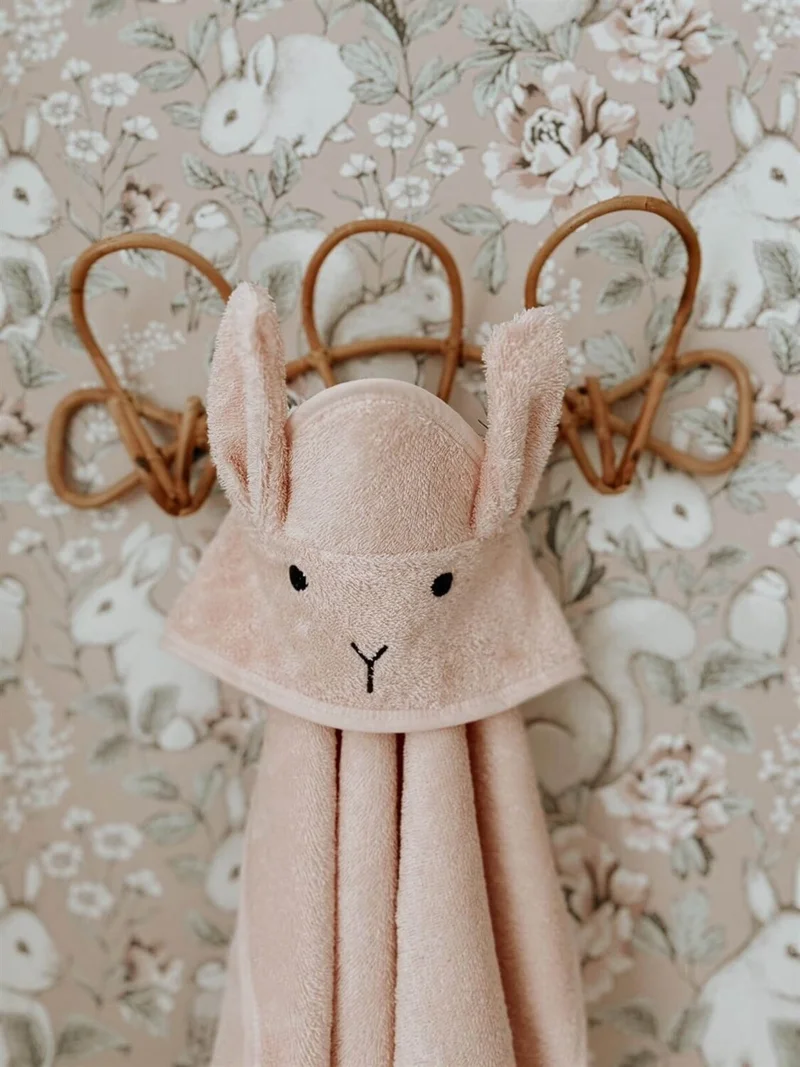 Cigit Jigit Eared Rabbit Embroidered Baby Bath Towel 75X75 cm Powder Pink
